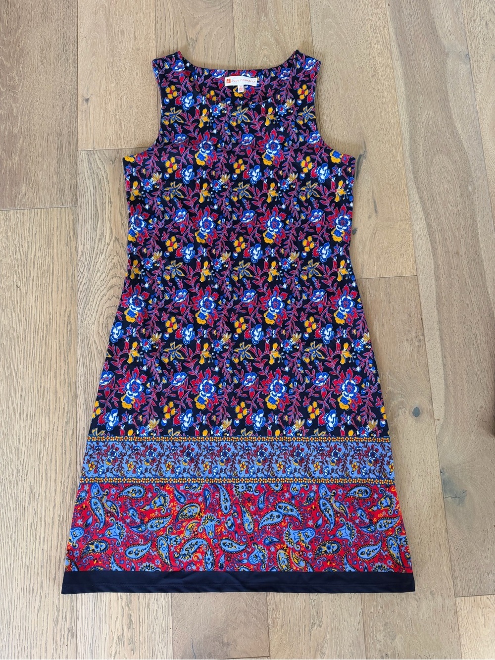Jude Connally Sleeveless Shift Dress Floral Paisley Blue Red Size M
